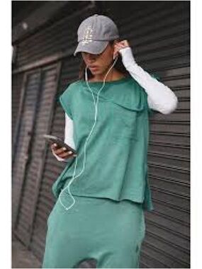 Free People NWT Green 2 Piece Lounge Set Top Pants